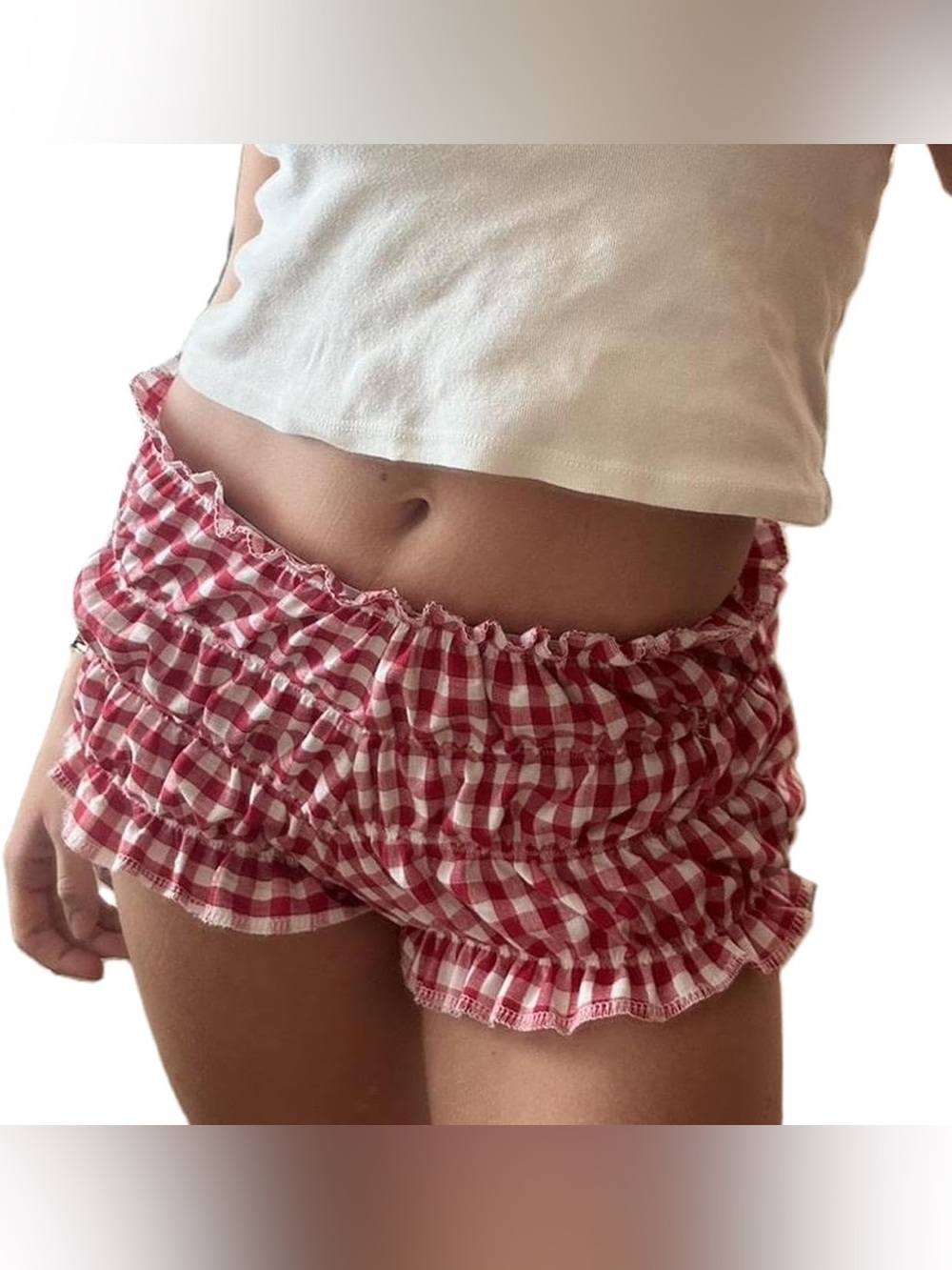 Red & White Gingham Ruffle Lounge Shorts